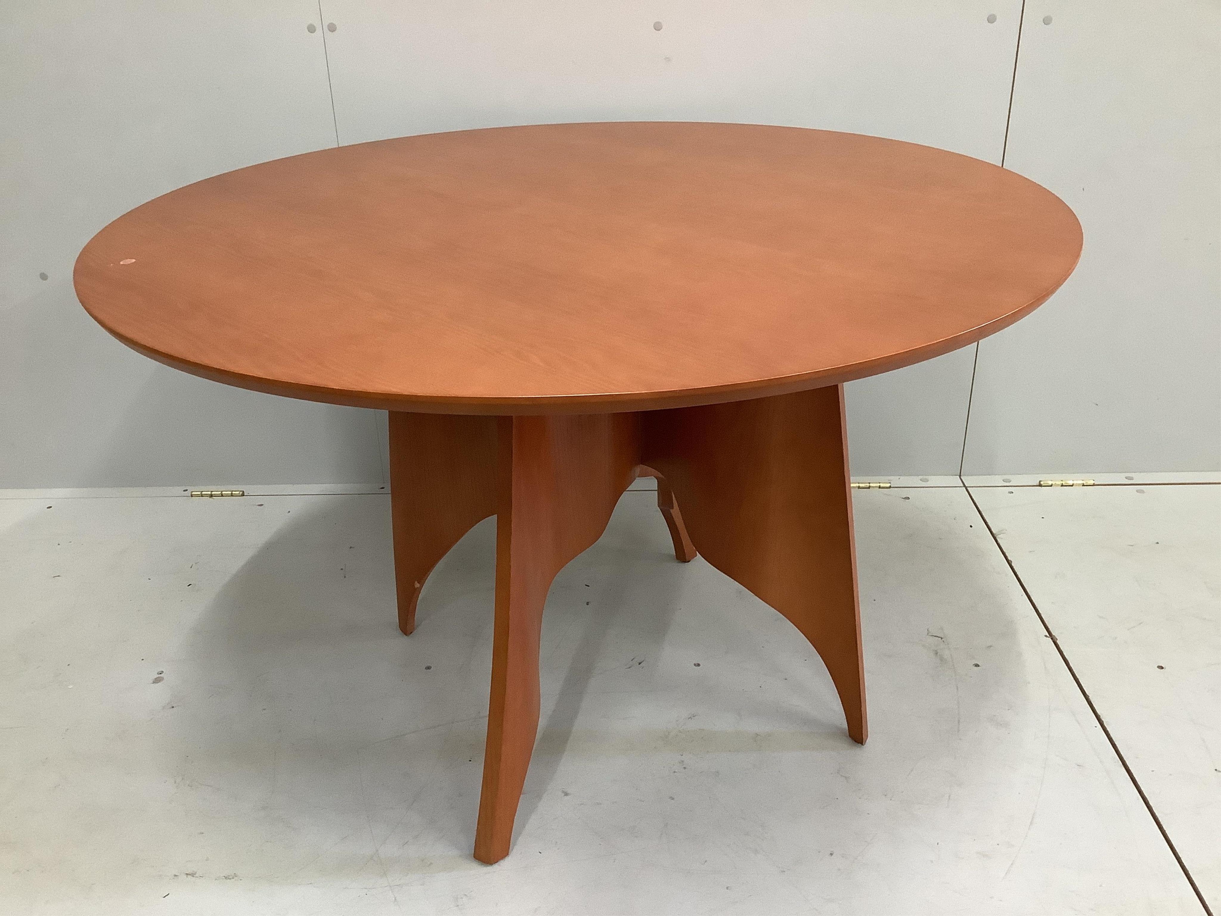 A Contemporary circular cherry centre table, diameter 120cm, height 75cm. Condition - good